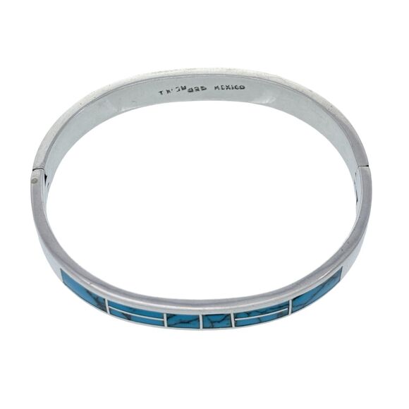 Vintage Mexican Taxco TM-39 Sterling Silver 925 Dyed Howlite Bangle Bracelet 7" - Picture 3 of 8
